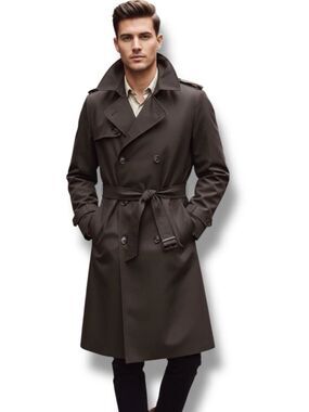 Towncraft Vintage Coat Gray Belted Trench Dark Academia Old Money Men's Size 40S